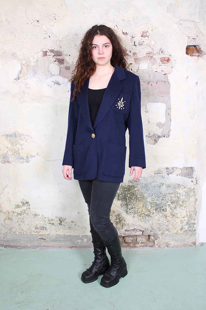 Donkerblauwe vintage Escada blazer