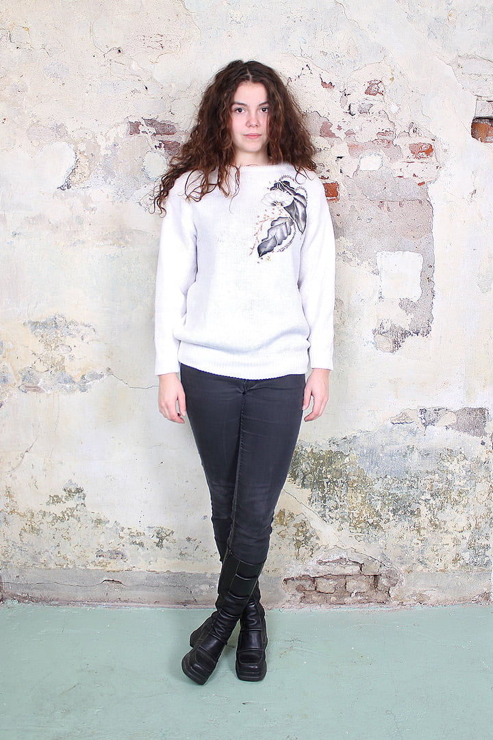 Witte gebreide vintage eighties trui