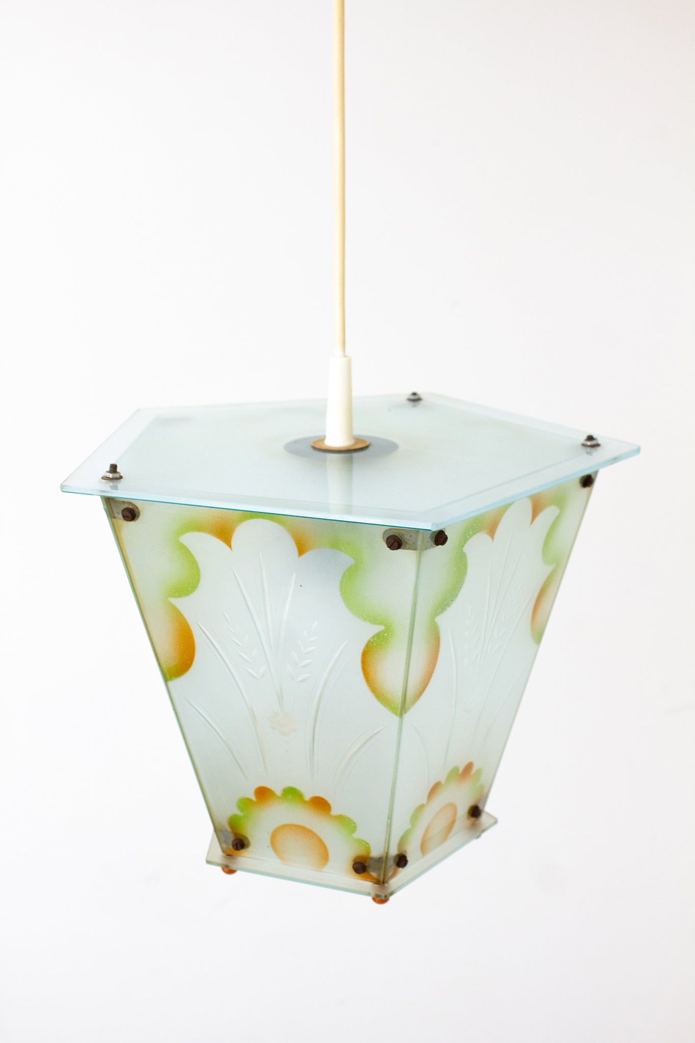 50s/60s DDR Art Deco hanglamp Malecor Leuchten 5-hoek melkglas