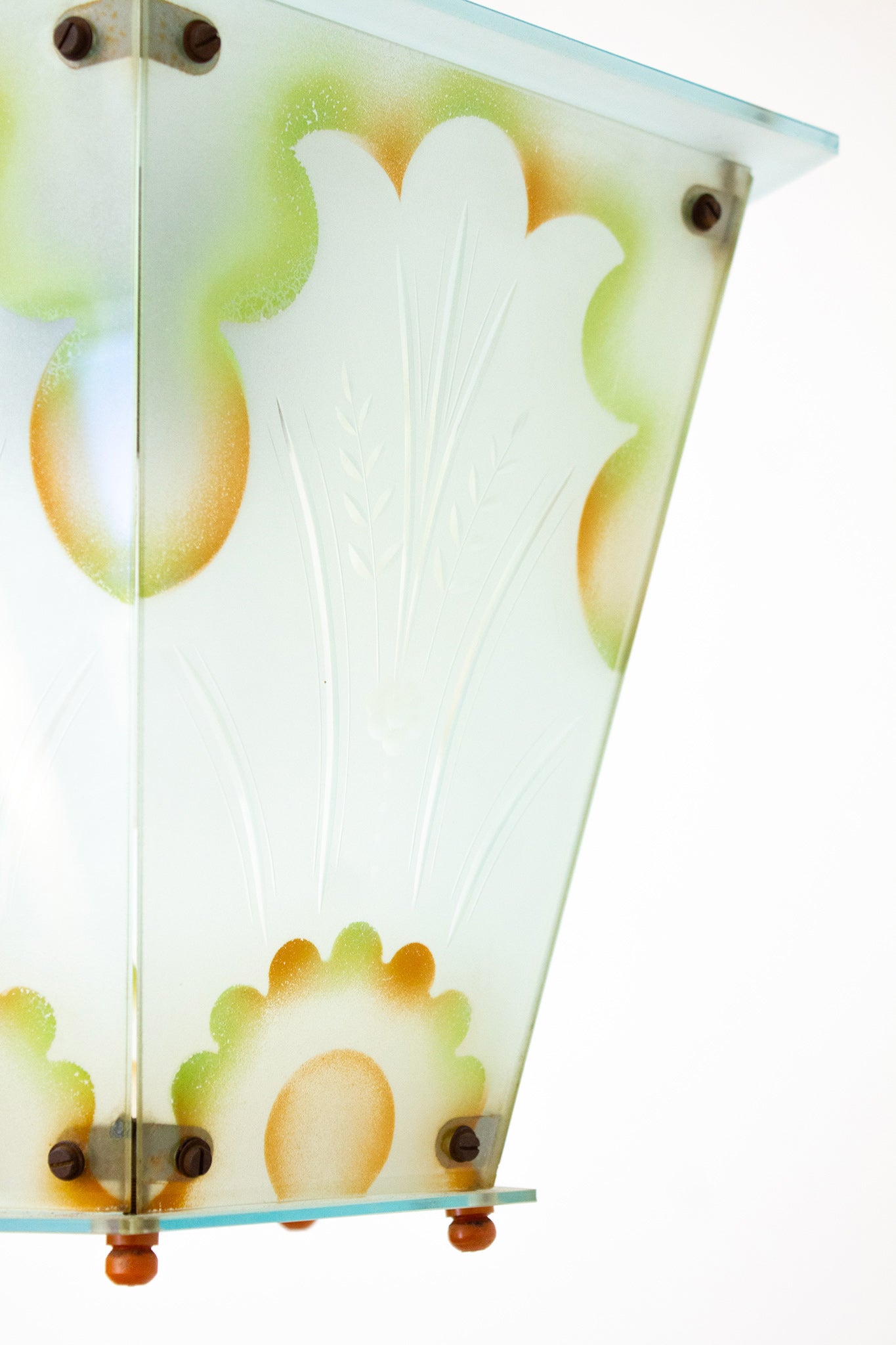 50s/60s DDR Art Deco hanglamp Malecor Leuchten 5-hoek melkglas