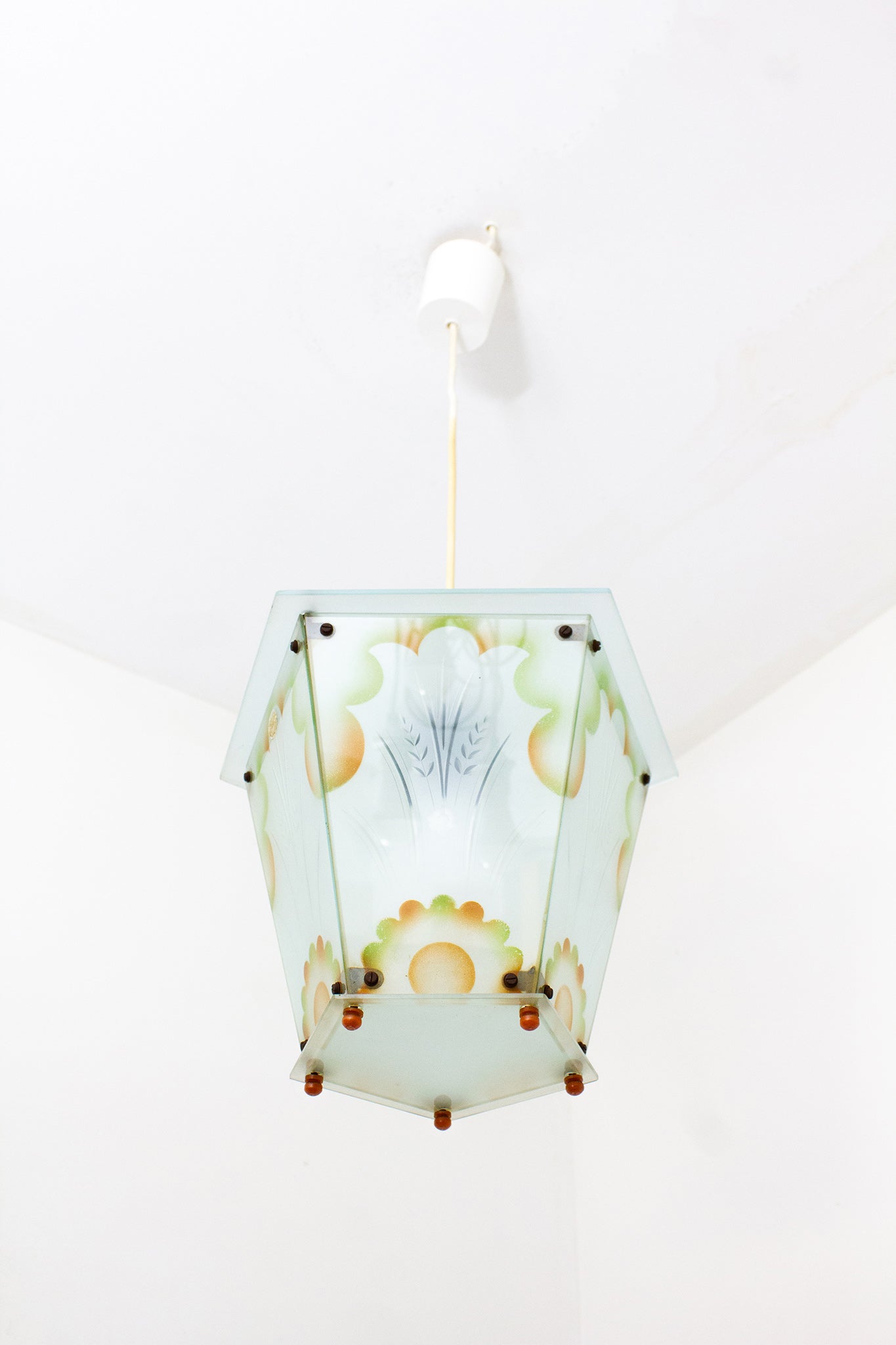 50s/60s DDR Art Deco hanglamp Malecor Leuchten 5-hoek melkglas