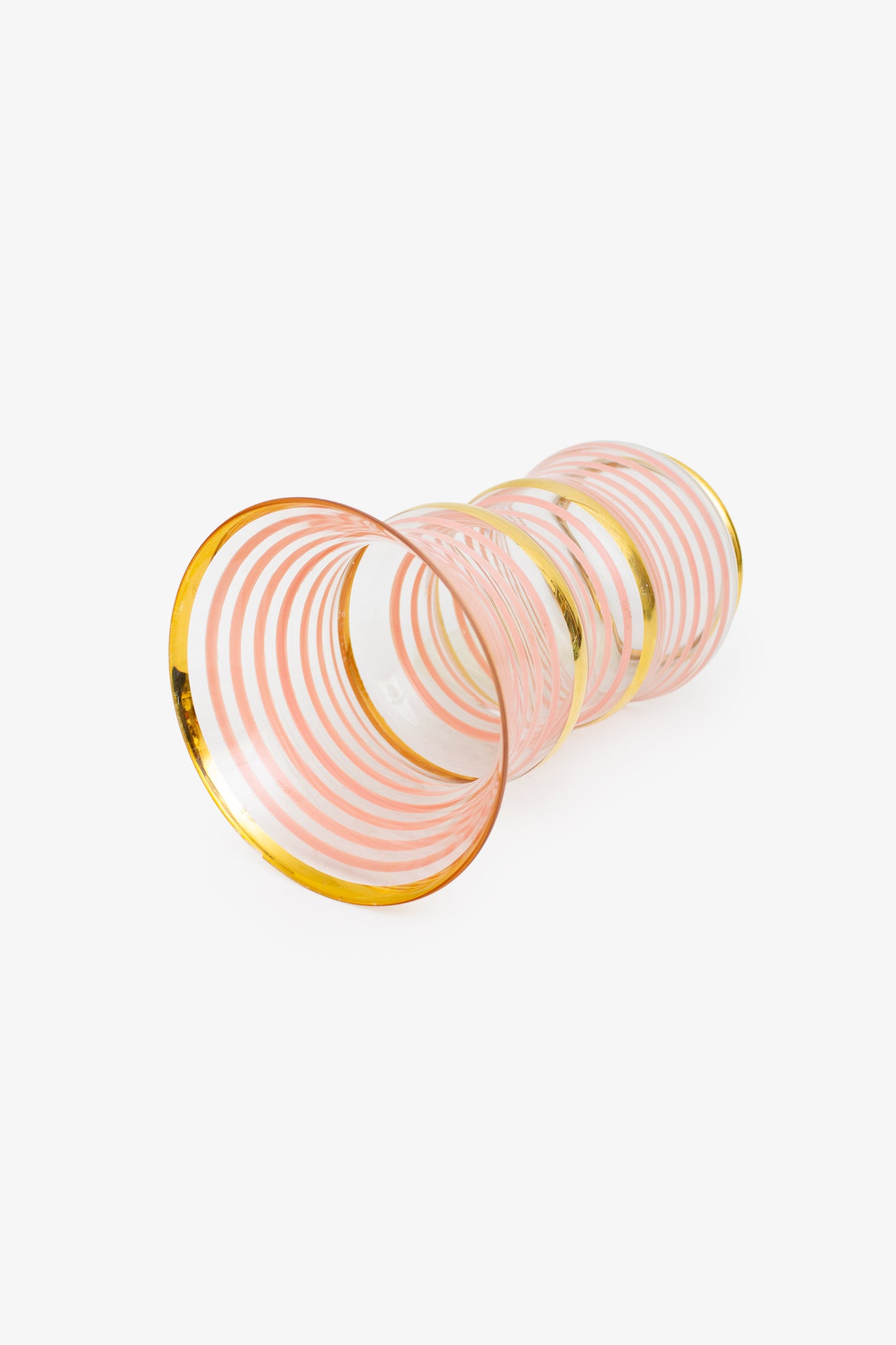 50’s Franse glazen vaas met roze en vergulde lijnen