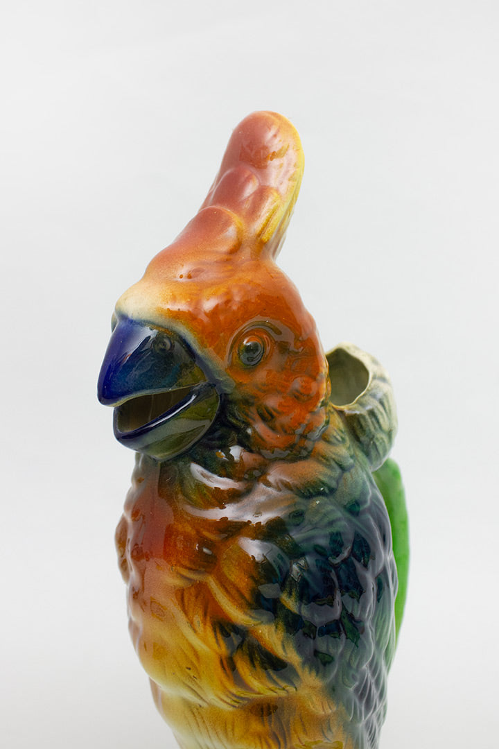 50s Saint Clement kaketoe keramieken majolica karaf 7481