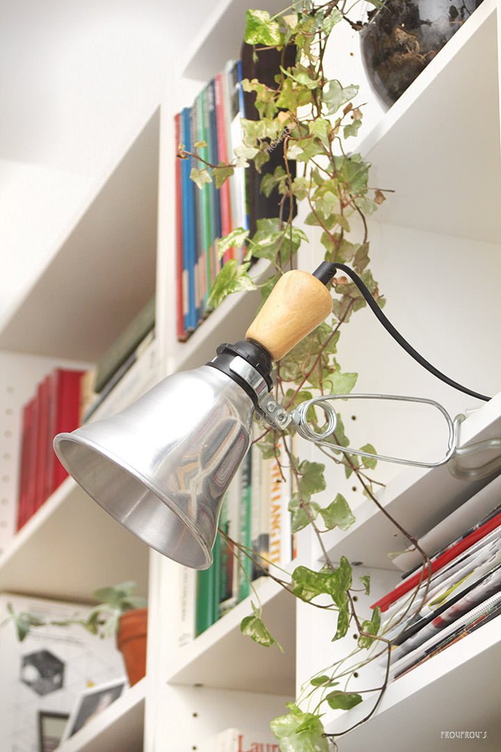 Vintage Hema klemlamp aluminium en hout jaren 90