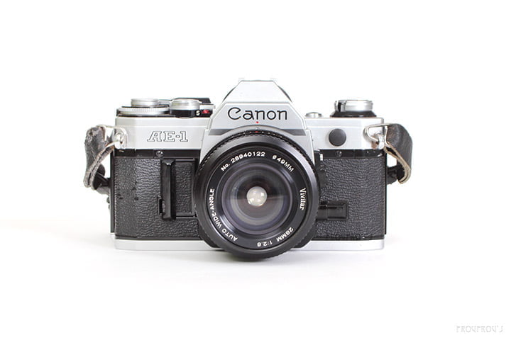 Canon AE-1 spiegelreflexcamera + Vivitar 28mm F2.8