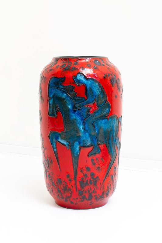546-50 Scheurich vloervaas rood/blauw met jockey