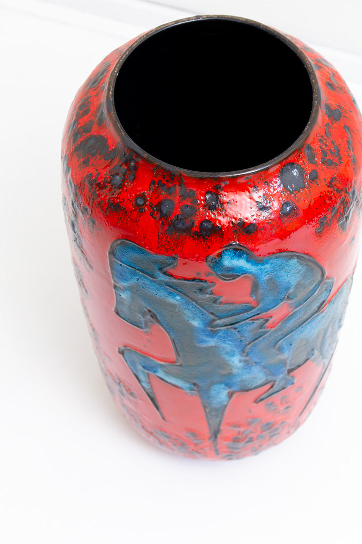 546-50 Scheurich vloervaas rood/blauw met jockey