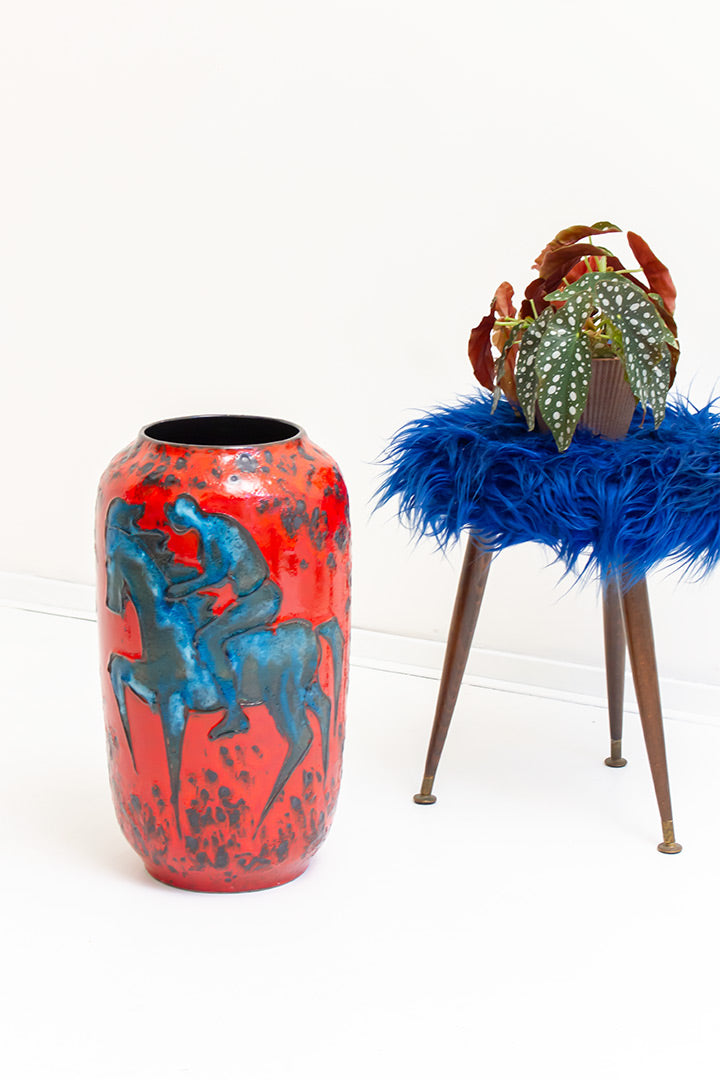546-50 Scheurich vloervaas rood/blauw met jockey
