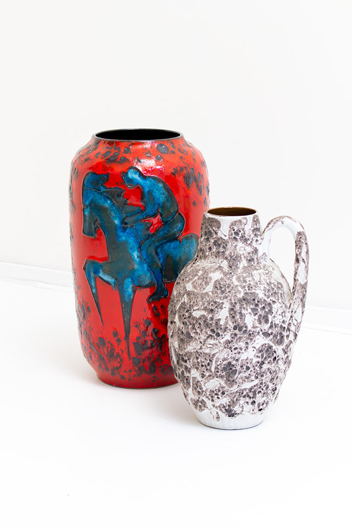 546-50 Scheurich vloervaas rood/blauw met jockey