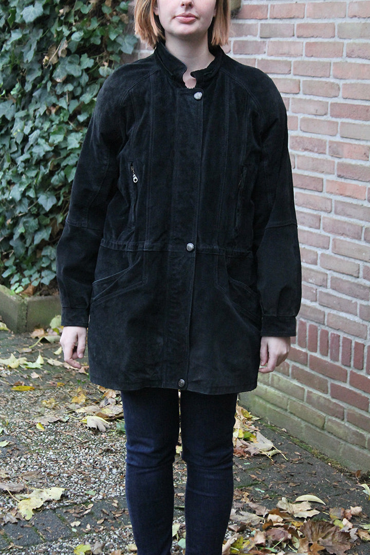 Zwarte suede vintage parka