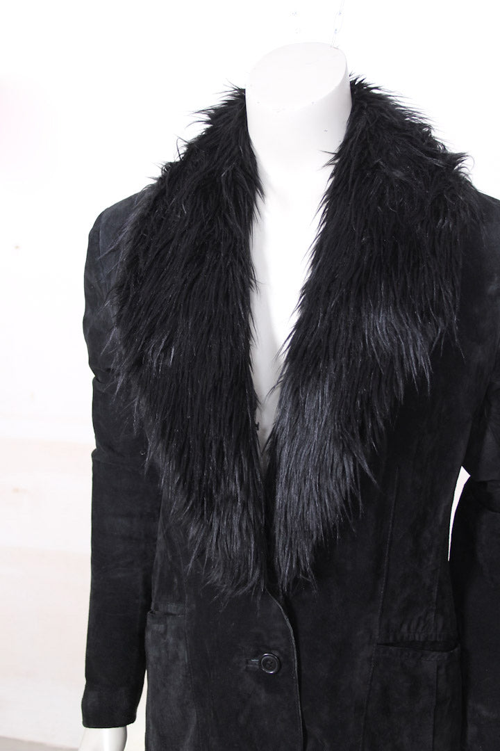 Zwarte leren blazer met bontkraag