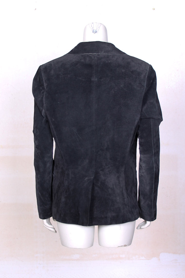 Zwarte leren blazer met bontkraag