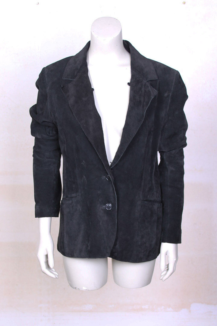 Zwarte leren blazer met bontkraag