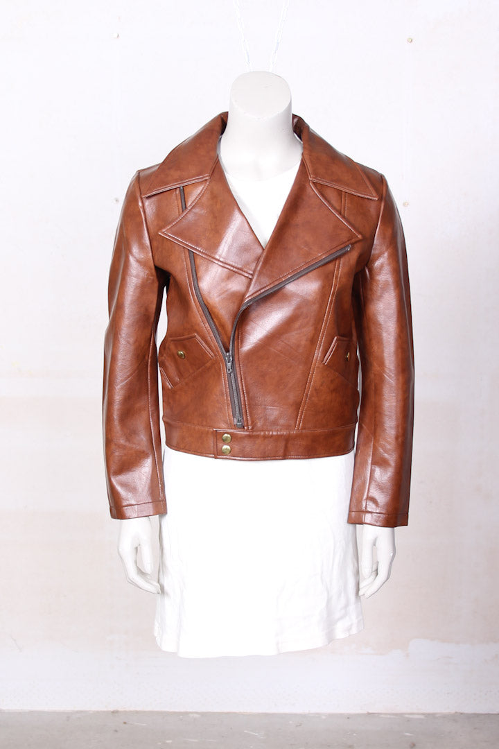 Cognac bikerjack imitatieleer