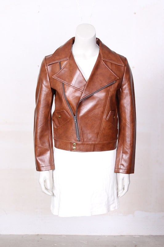 Cognac bikerjack imitatieleer