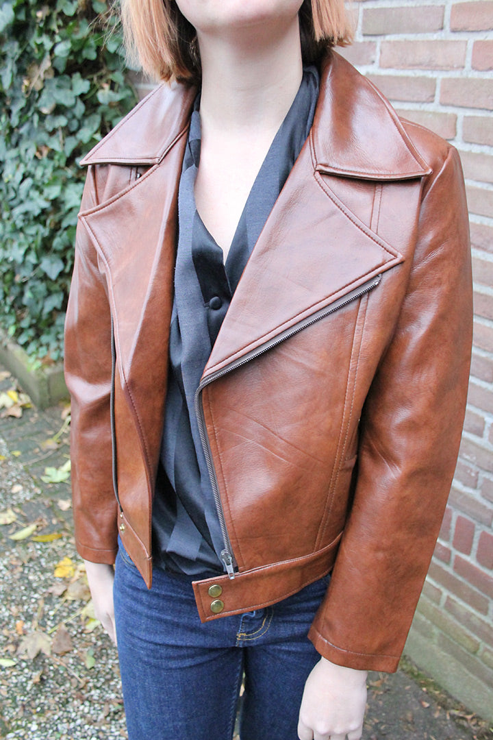 Cognac bikerjack imitatieleer