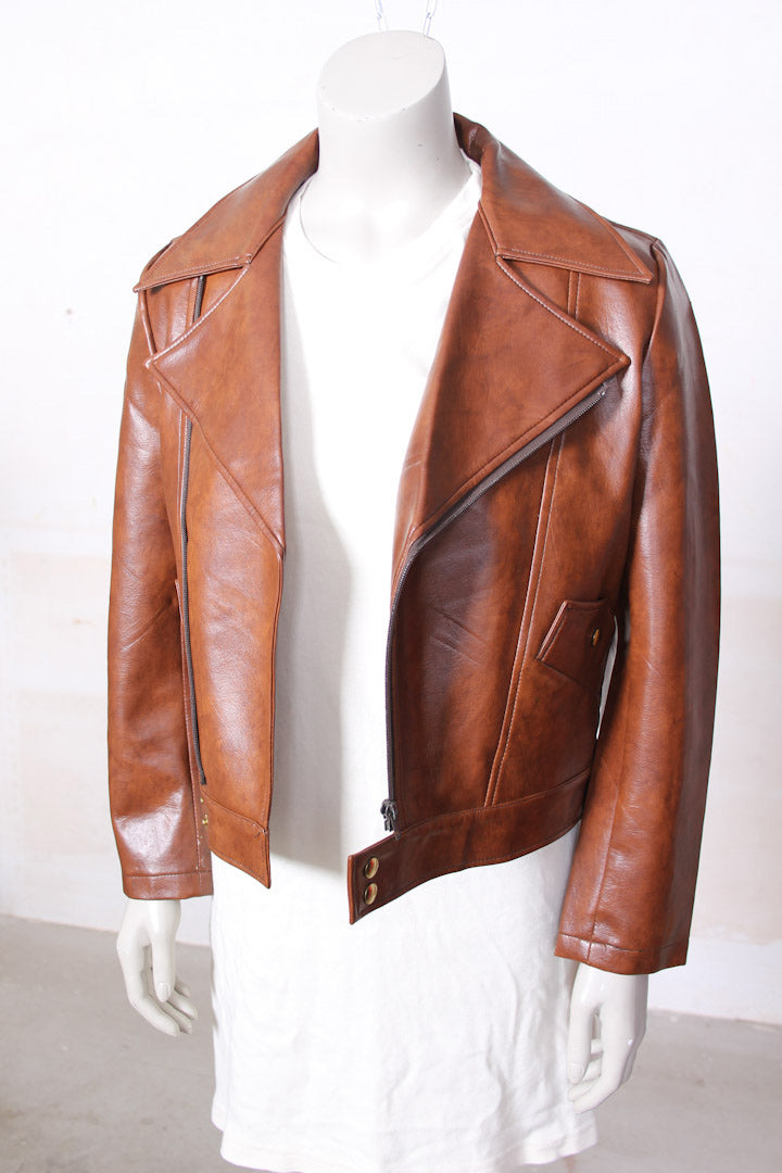 Cognac bikerjack imitatieleer