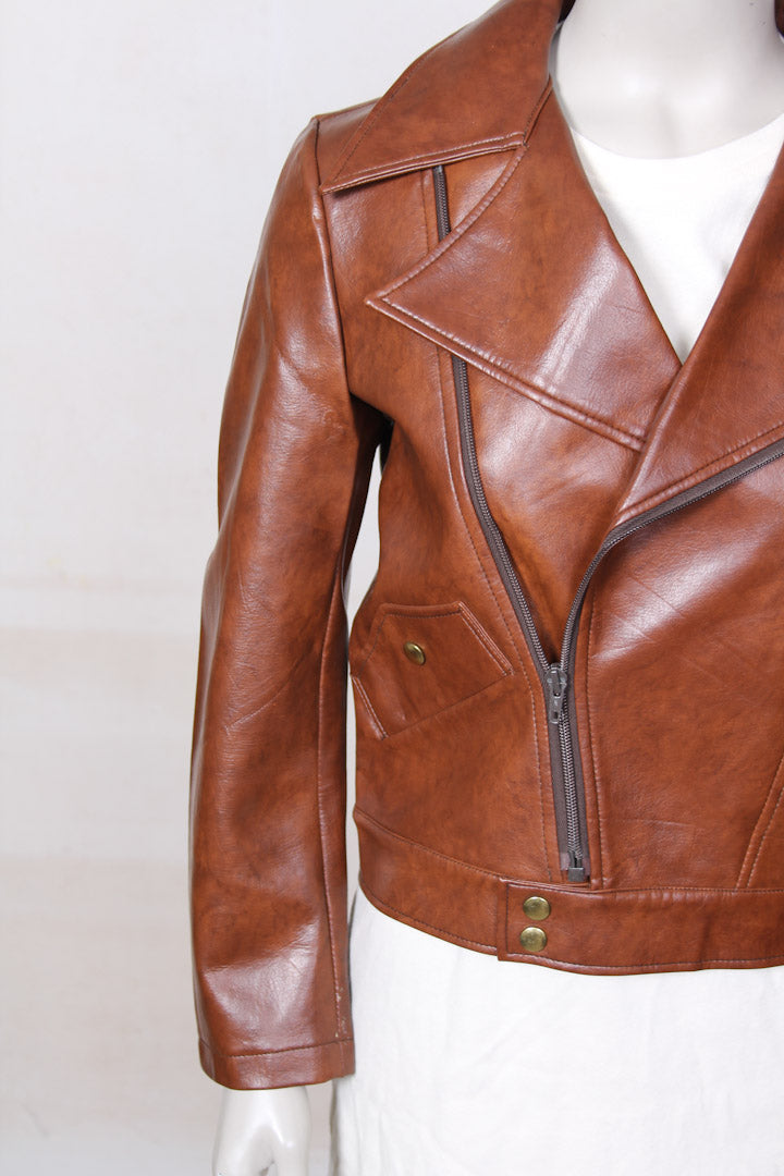 Cognac bikerjack imitatieleer