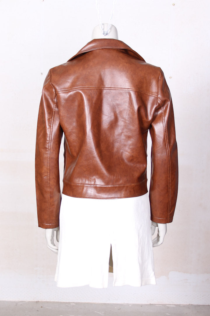 Cognac bikerjack imitatieleer