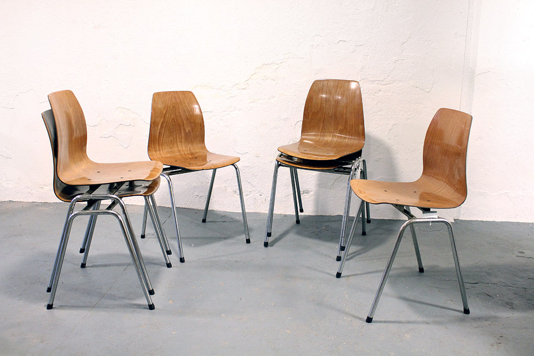 6 Vintage schoolstoelen plywood