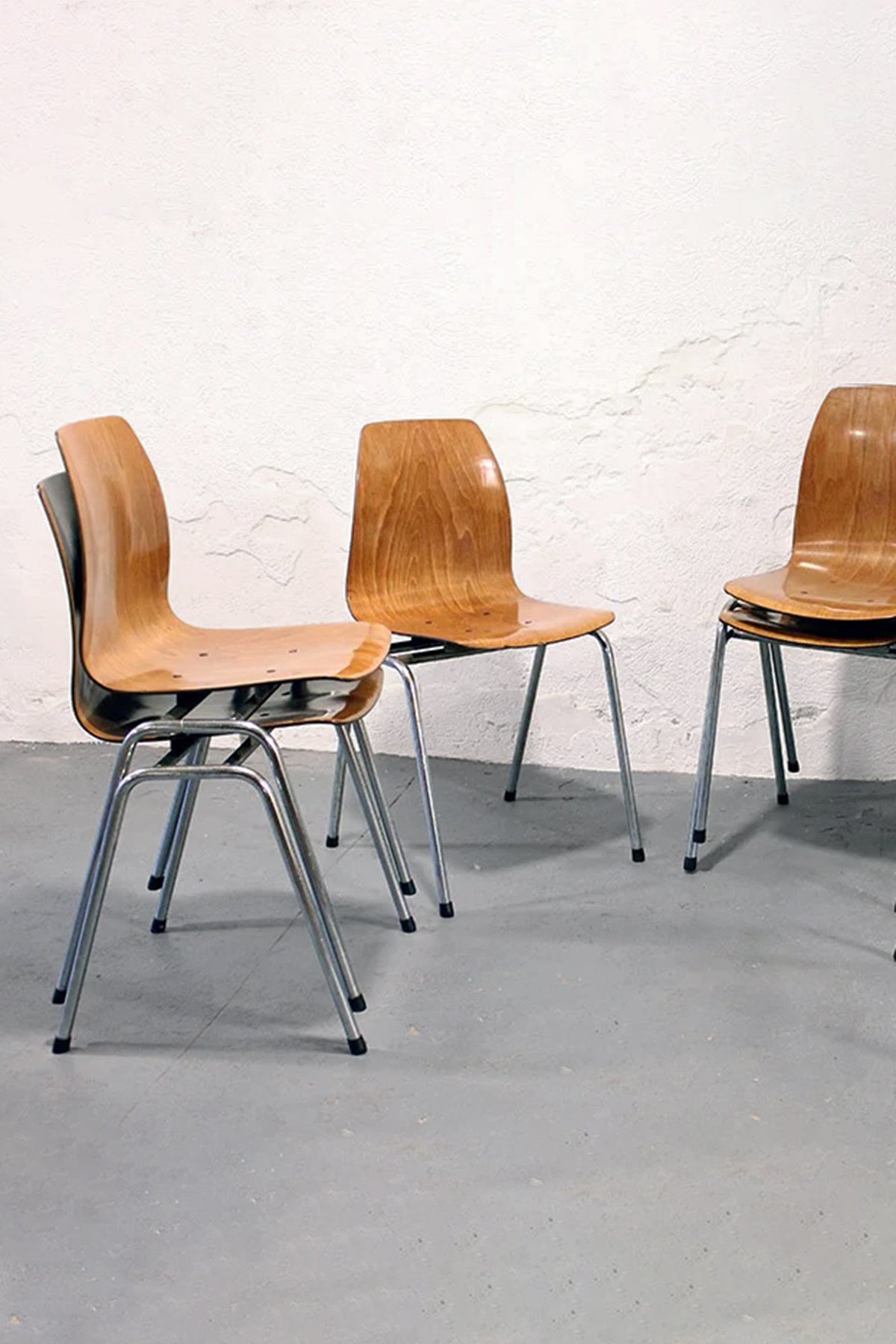 Set van 5 plywood schoolstoelen