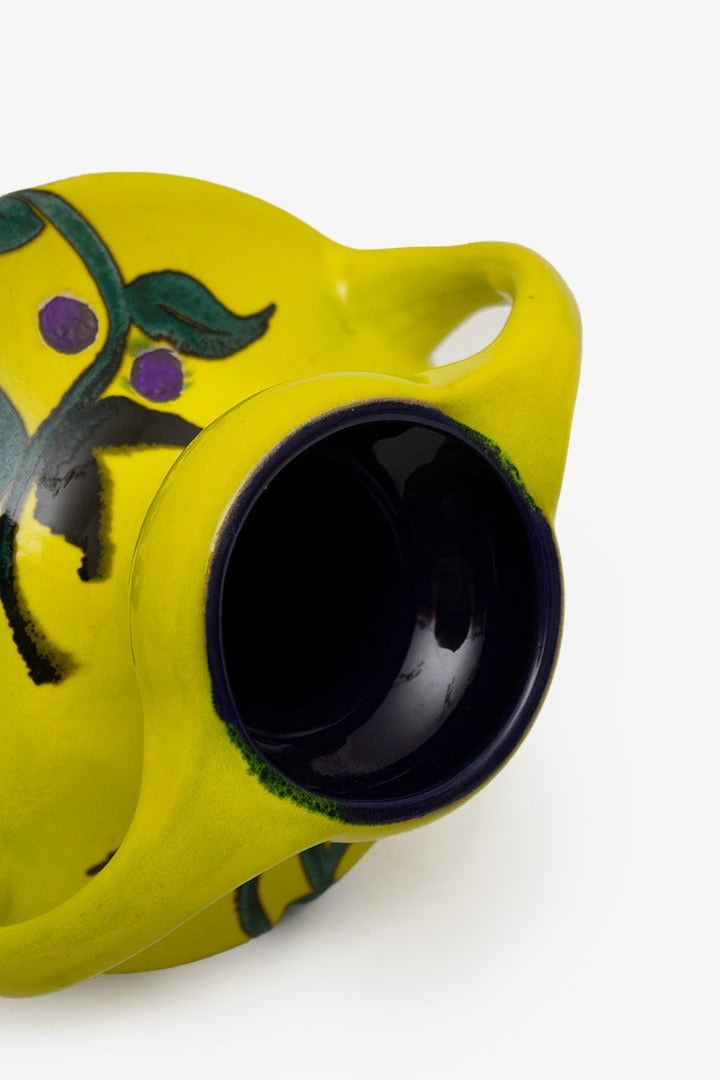 Gele Marei 9302 keramieken amphora vaas 60s/ 70s met decor van planten