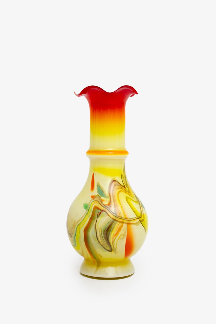 60’s Dalian Glass Co Murano vaasje geel oranje aquarel