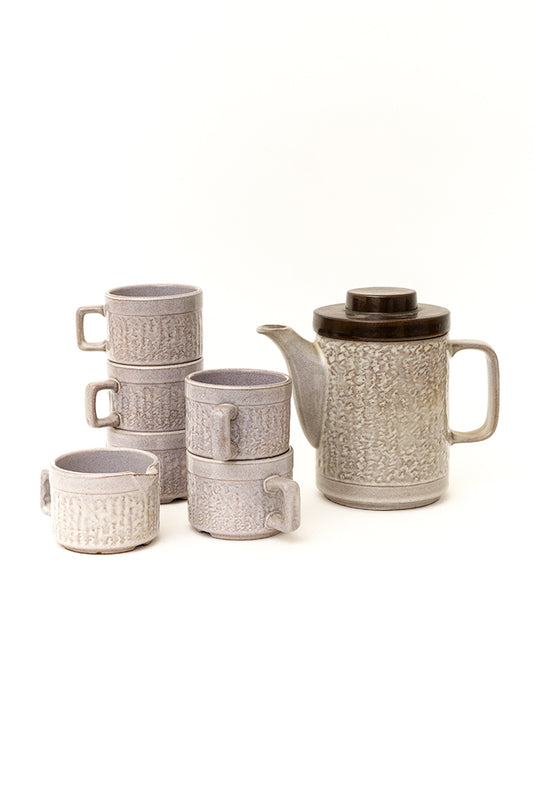 7-delig vintage koffieservies West-Germany bruingrijs geglazuurd