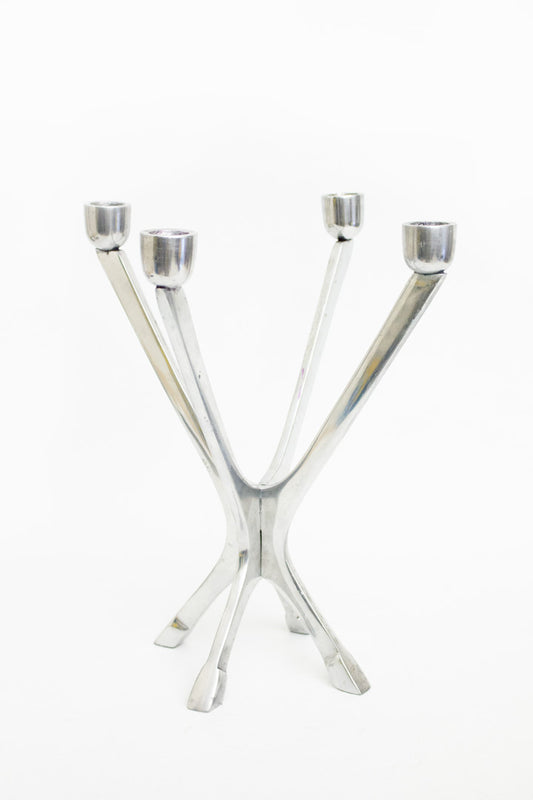 70s / 80s aluminium vierpoot vintage kandelaar