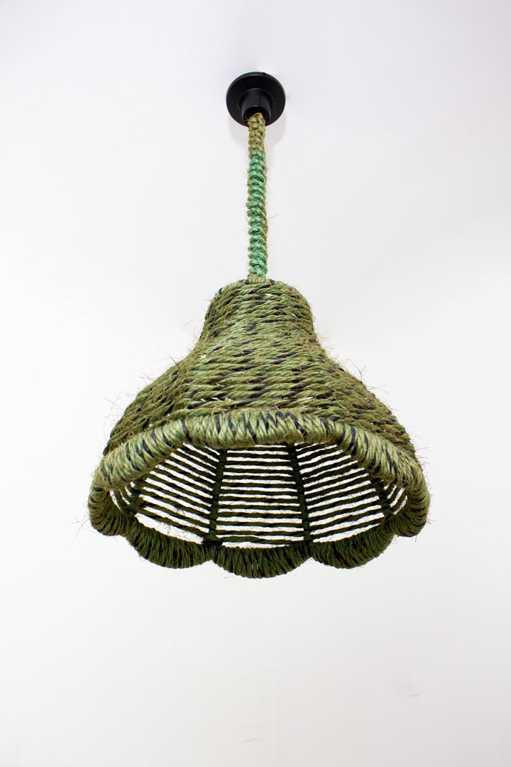 70's groene raffia hanglamp