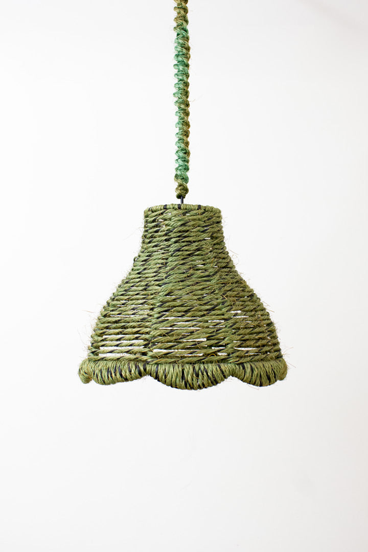 70's groene raffia hanglamp