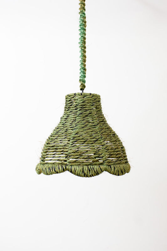 70's groene raffia hanglamp