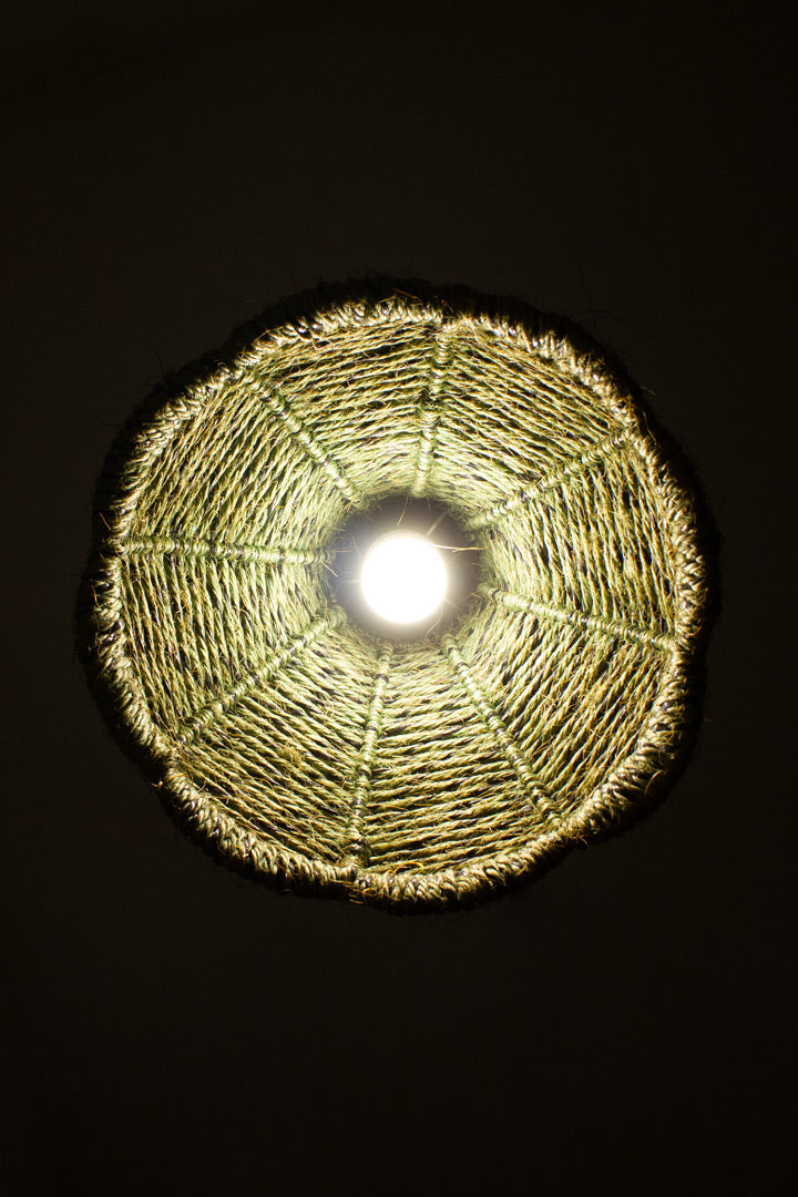 70's groene raffia hanglamp