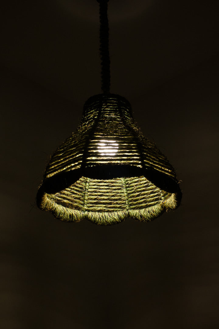 70's groene raffia hanglamp