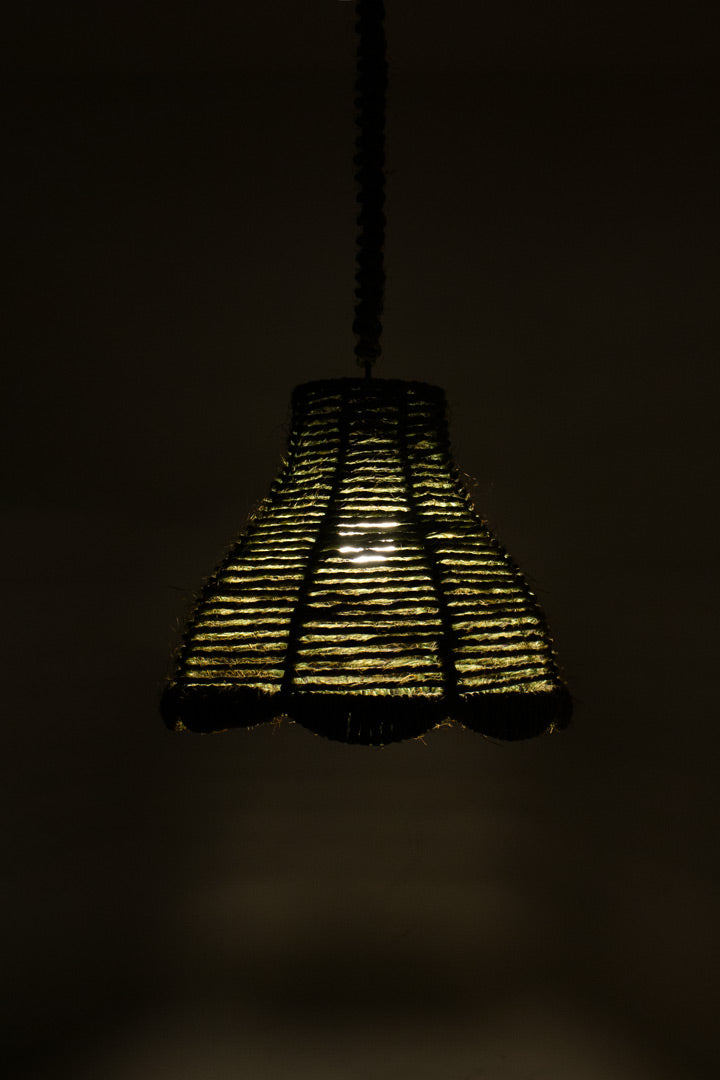 70's groene raffia hanglamp