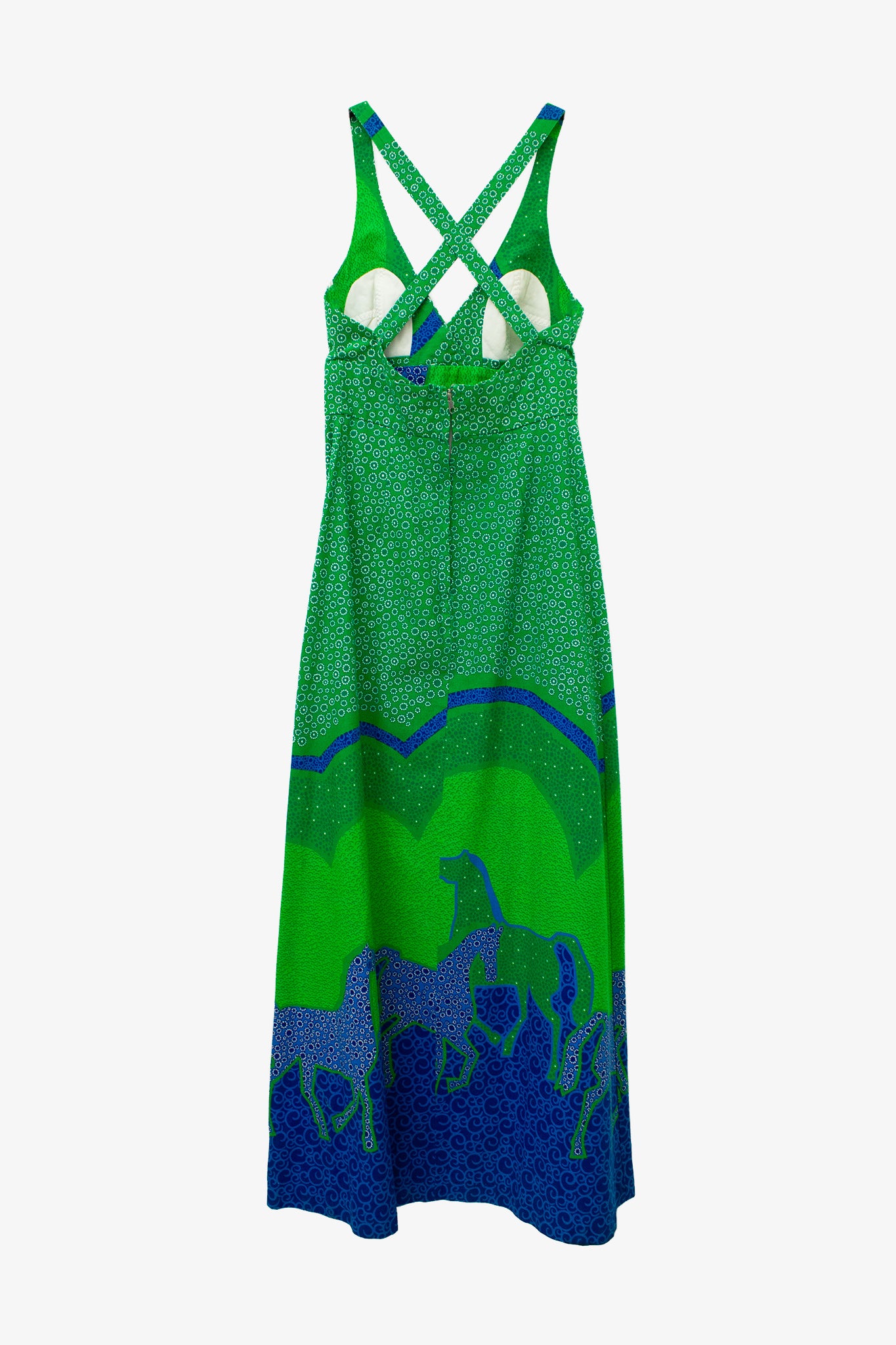 70’s groen blauwe zomerjurk Malia Honolulu