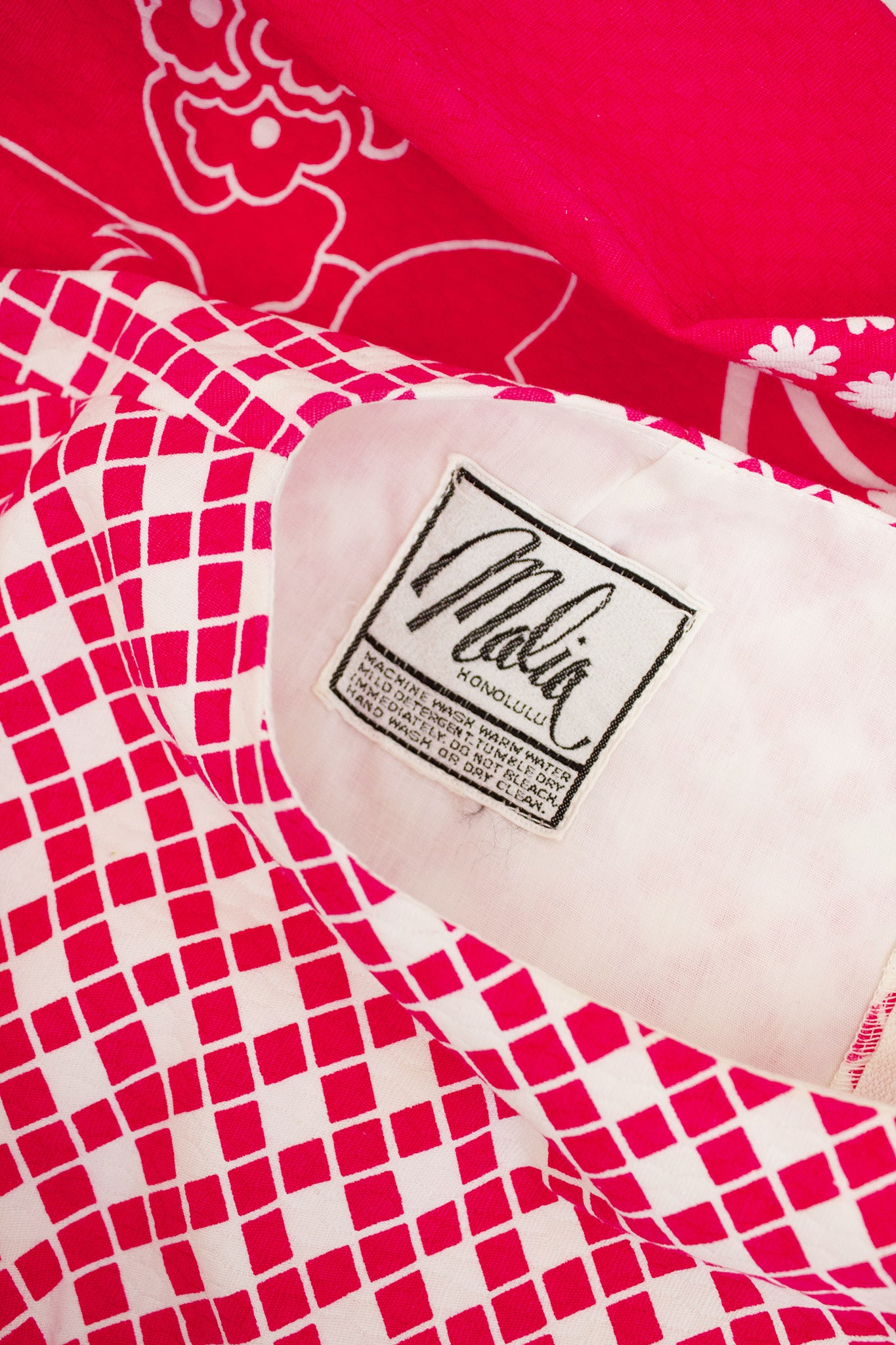 70’s roze witte jurk Malia Honolulu