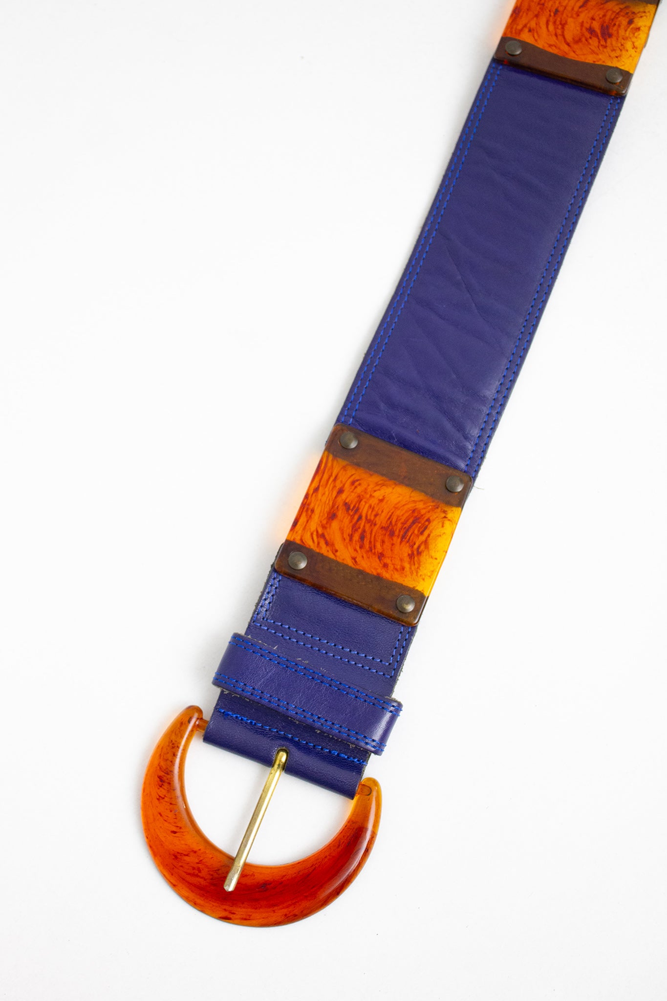 80’s leren riem met acryl vlakken Marianne David