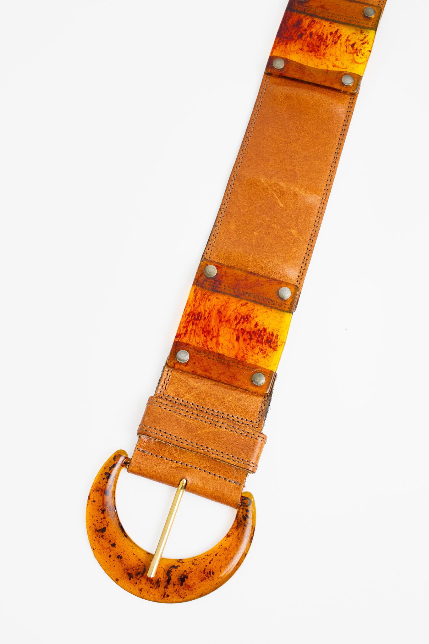 80’s leren riem met acryl vlakken Marianne David