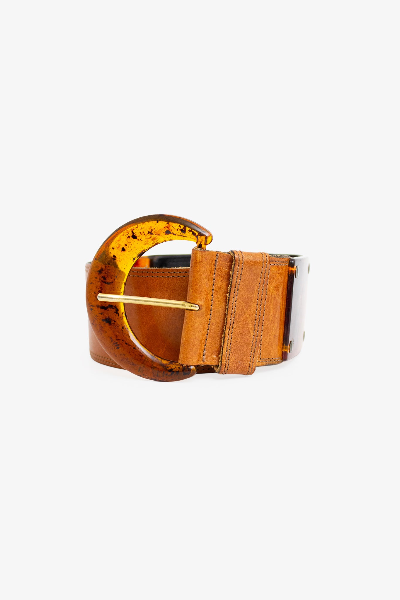 80’s leren riem met acryl vlakken Marianne David