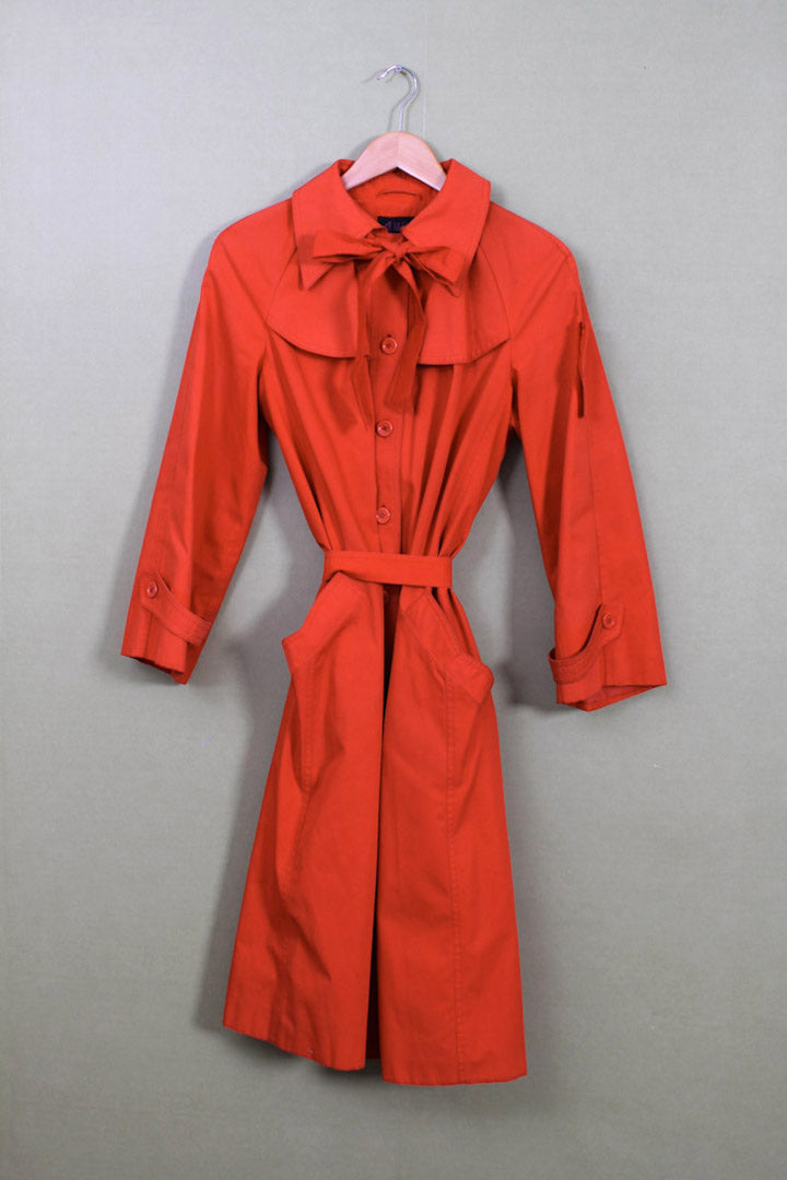 Rood / oranje vintage trenchcoat met strik