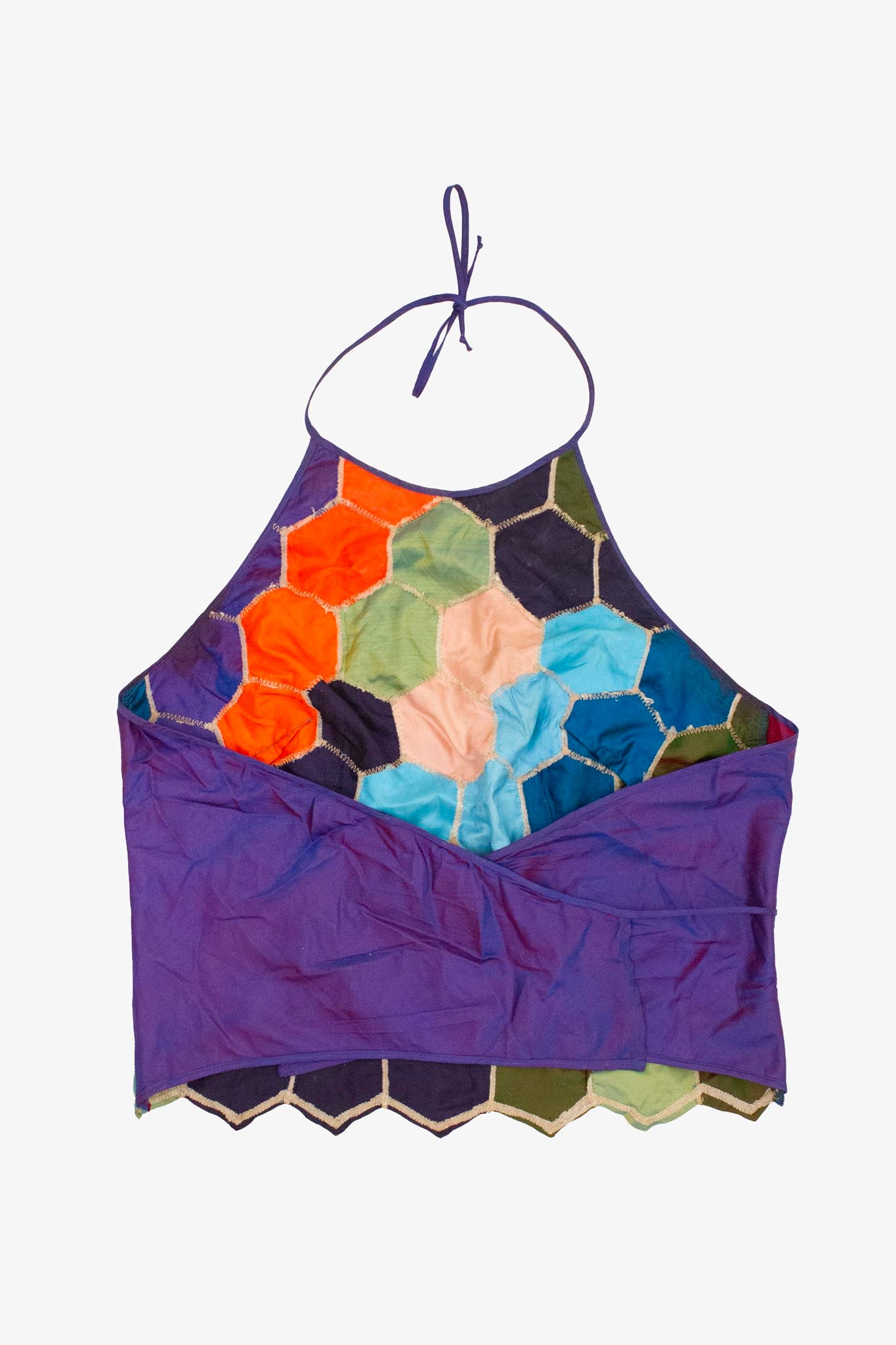 90's Kenzo Jeans gekleurd origami zijde haltertopje