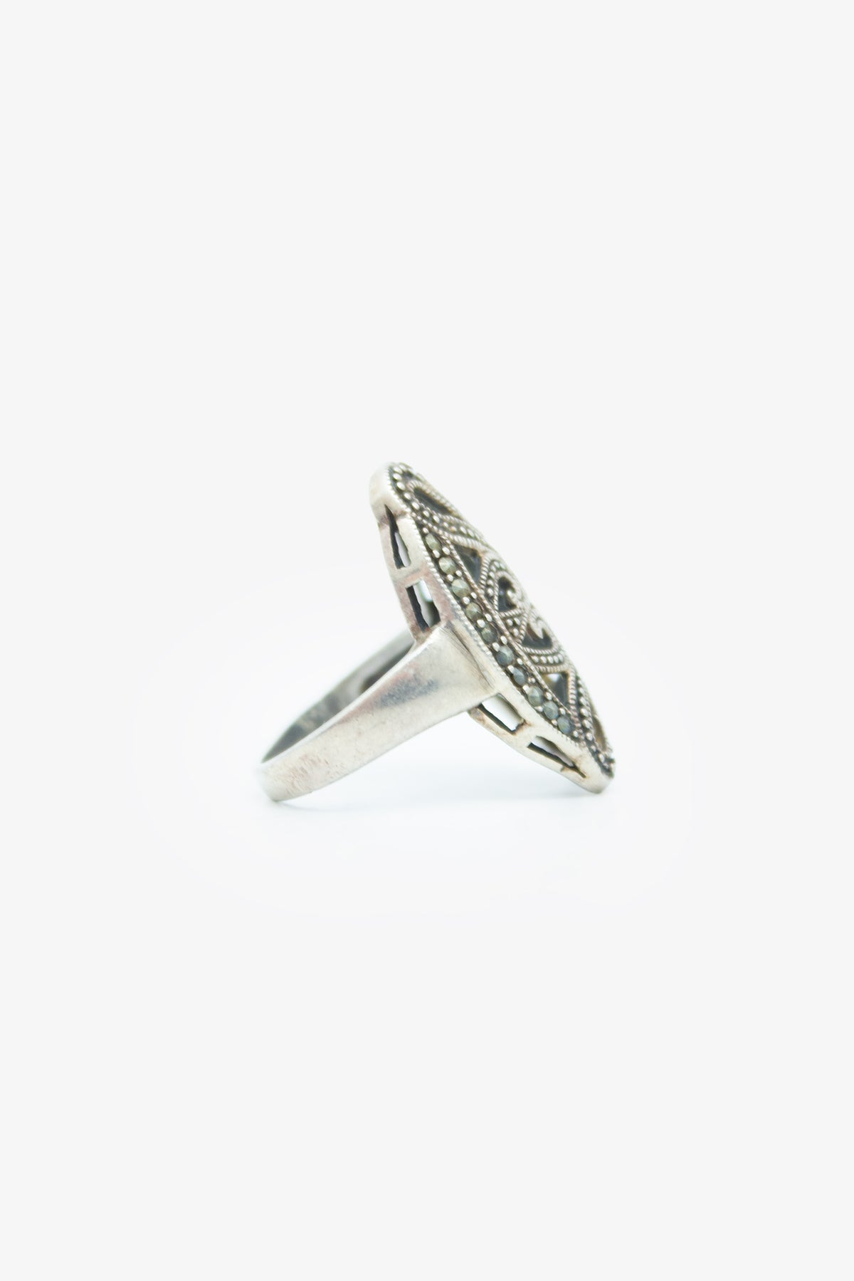  925 zilveren statement ring ingelegd met marcasiet