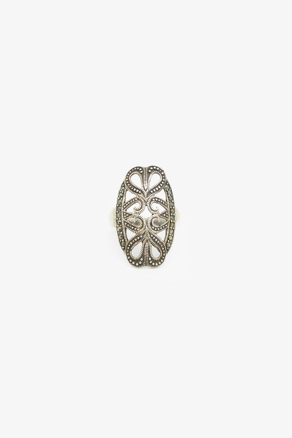  925 zilveren statement ring ingelegd met marcasiet