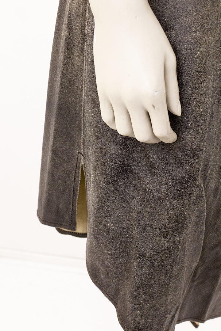 Ann Demeulemeester bruine leren rok met asymmetrische zoom