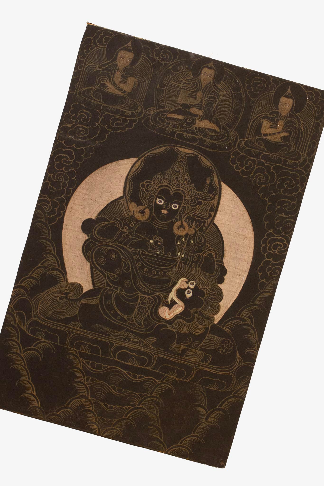 Antiek Tibetaans Boeddhistische thangka/ doek Simhanada Manjushri