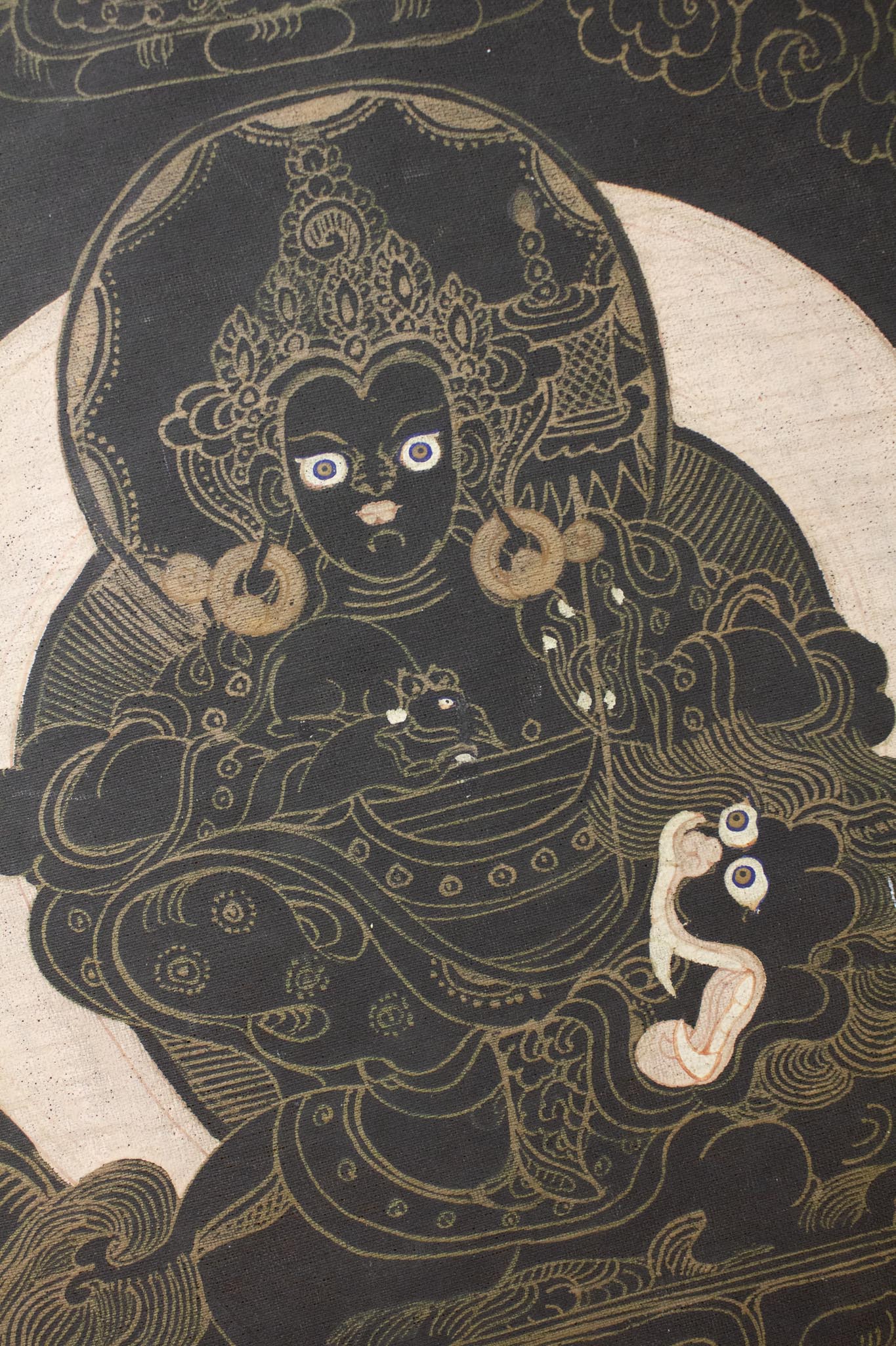 Antiek Tibetaans Boeddhistische thangka/ doek Simhanada Manjushri