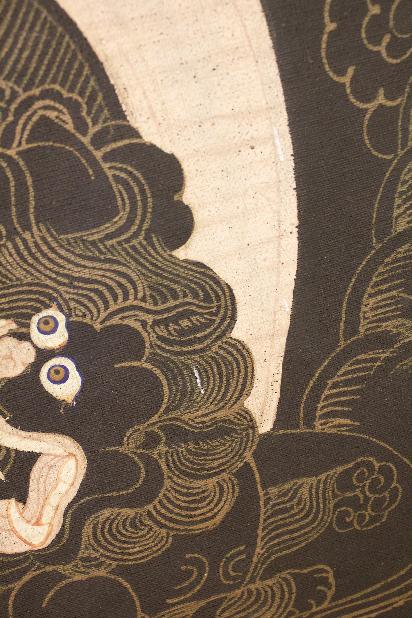 Antiek Tibetaans Boeddhistische thangka/ doek Simhanada Manjushri