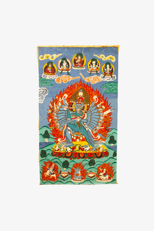 Antiek Tibetaans Boeddhistische thangka/ doek Vajrabhairava 1800-1900