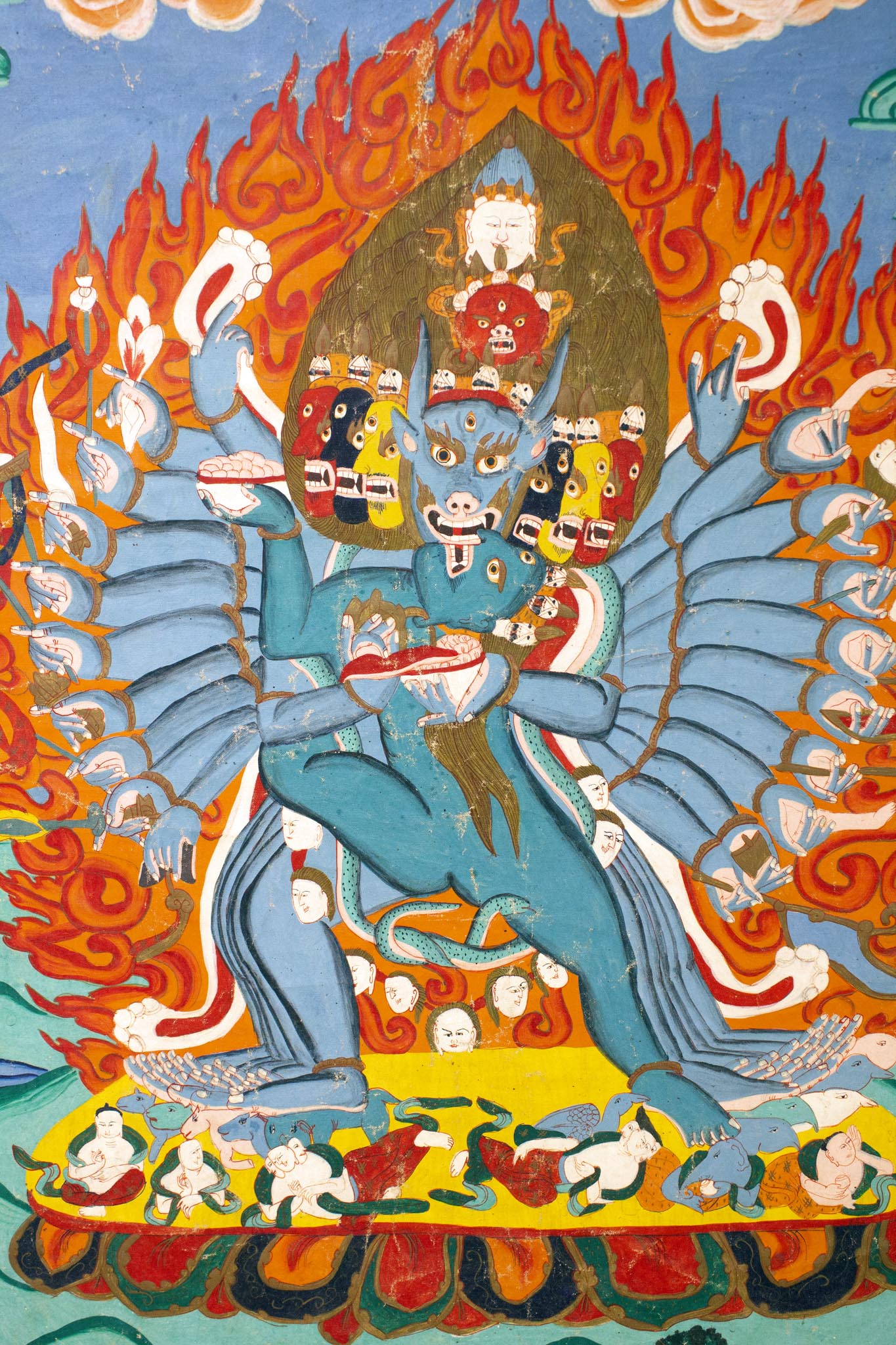 Antiek Tibetaans Boeddhistische thangka/ doek Vajrabhairava 1800-1900